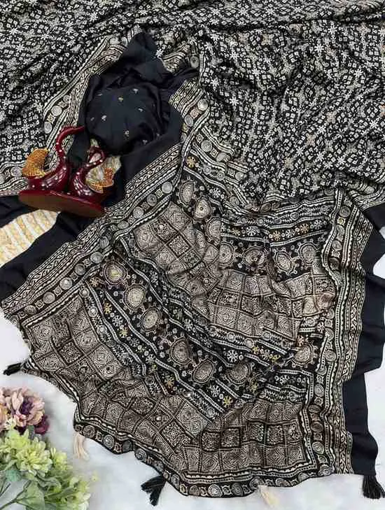 Kc 2082 Soft Crepe Silk Ajrakh Printed Saree Collection Sarees