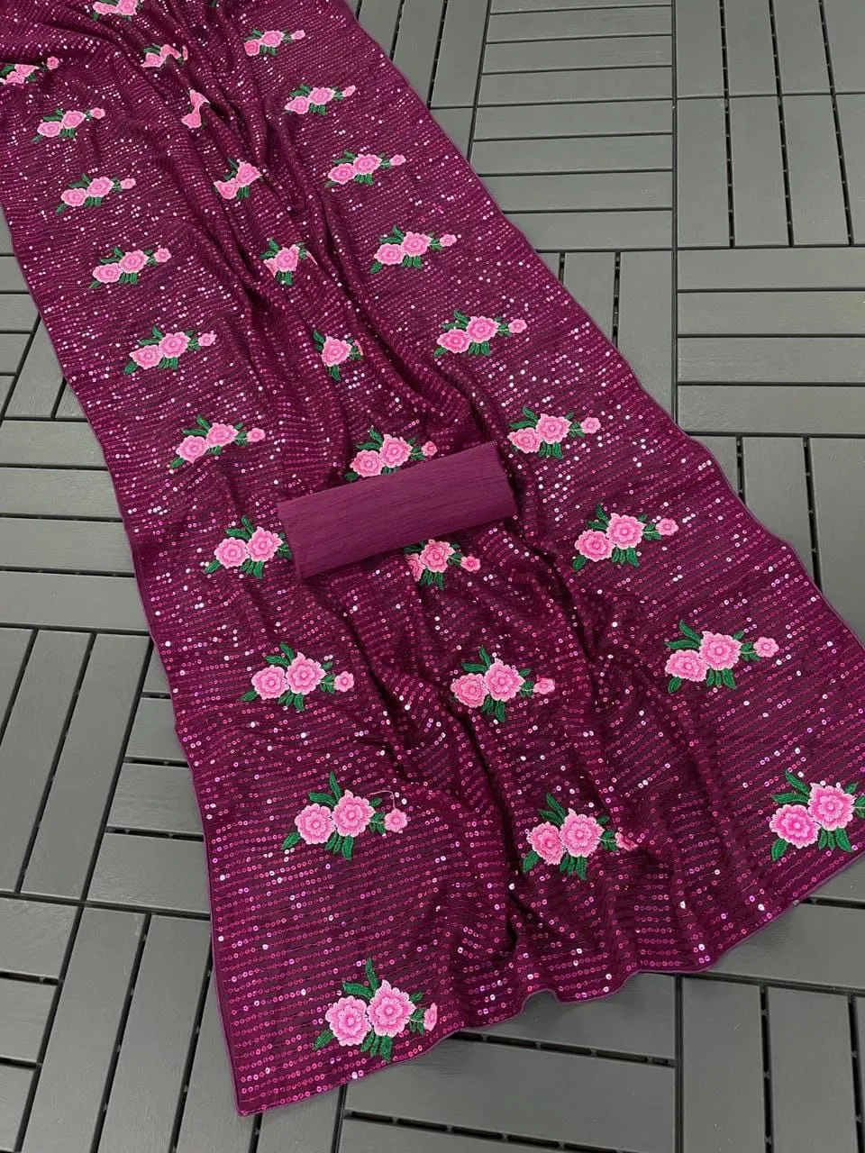 Kc 57 Georgette Multi Thread Sequence Worked Beautiful Saree Collection Sarees