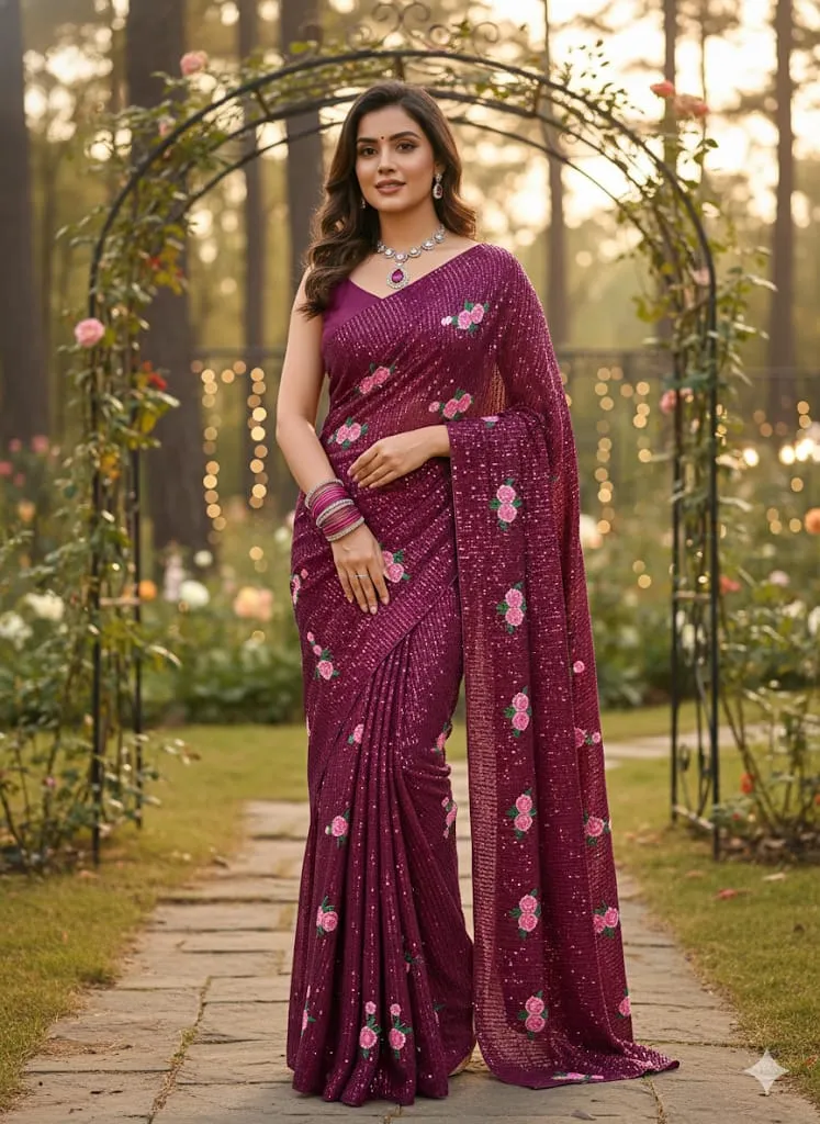 Kc 57 Georgette Multi Thread Sequence Worked Beautiful Saree Collection Sarees