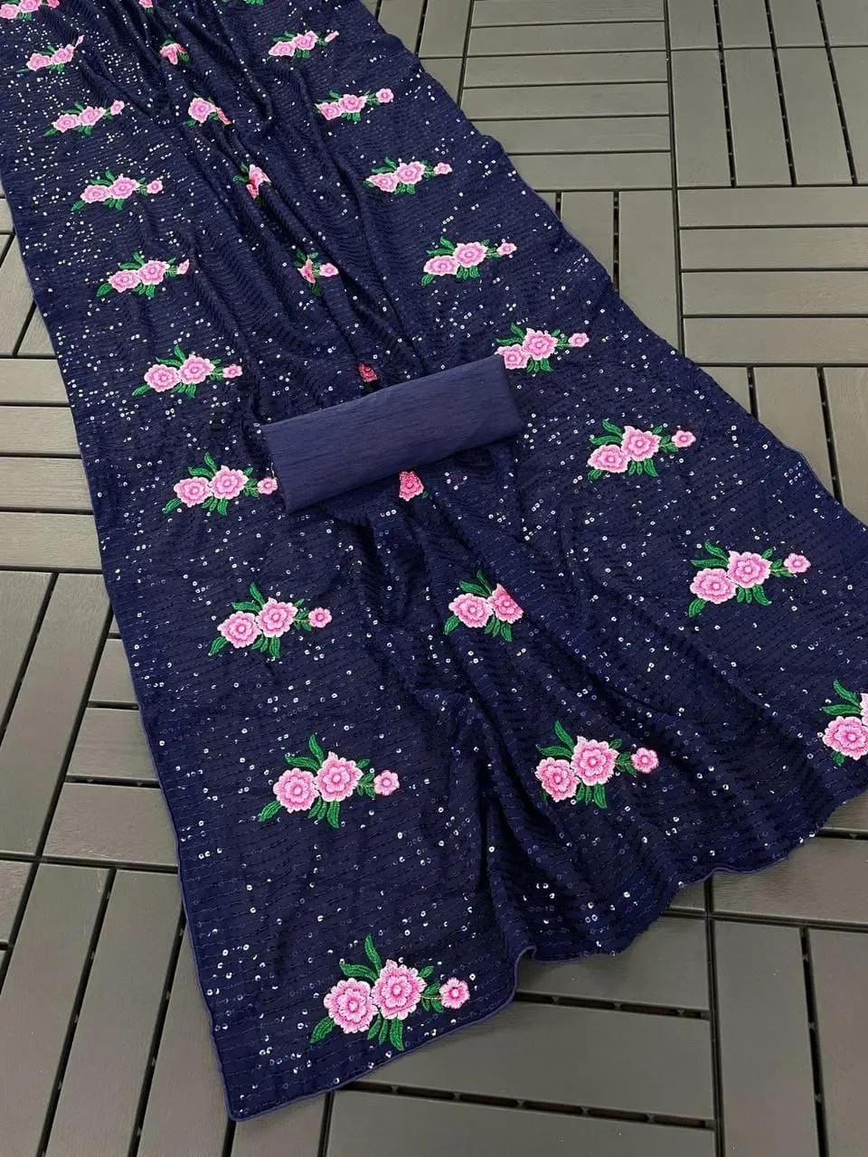 Kc 57 Georgette Multi Thread Sequence Worked Beautiful Saree Collection Sarees