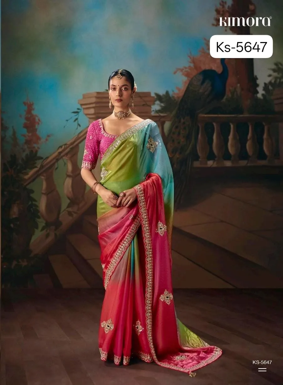 Kimora Kajal Fancy Thread Embroidered Work Designer Saree Collection Sarees - Image 11