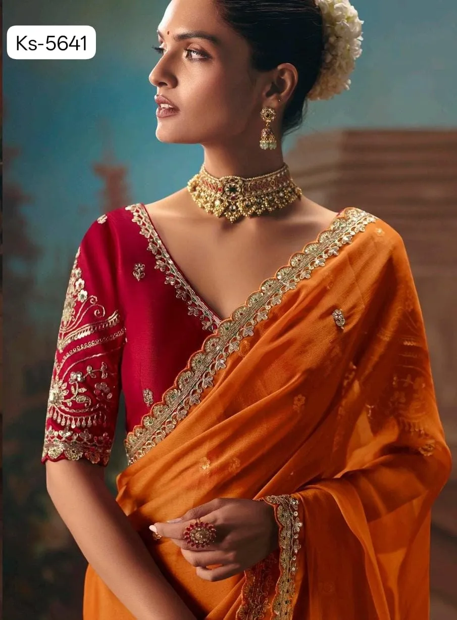 Kimora Kajal Fancy Thread Embroidered Work Designer Saree Collection Sarees - Image 19