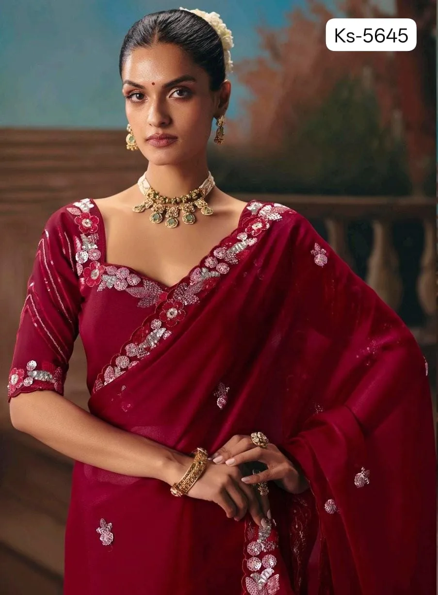 Kimora Kajal Fancy Thread Embroidered Work Designer Saree Collection Sarees - Image 5