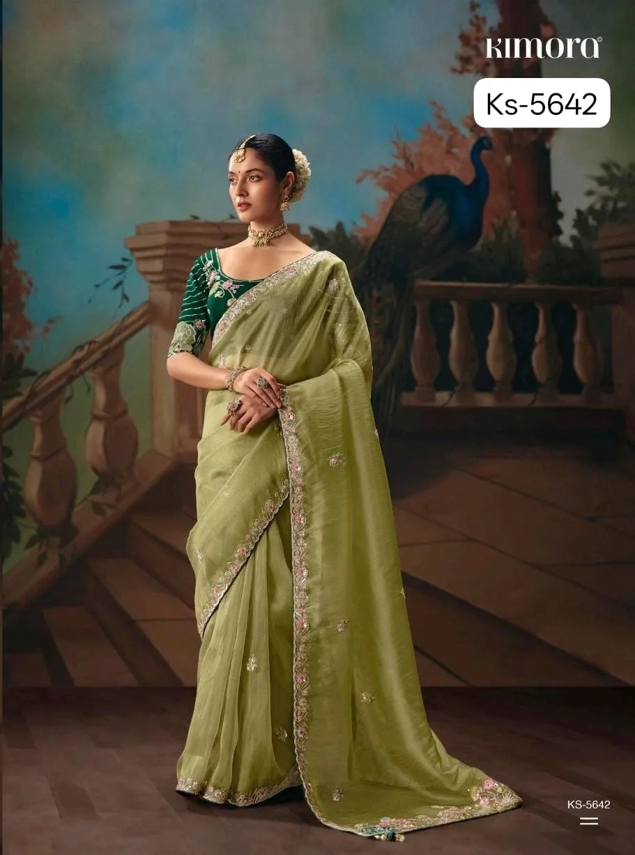 Kimora Kajal Fancy Thread Embroidered Work Designer Saree Collection Sarees - Image 6