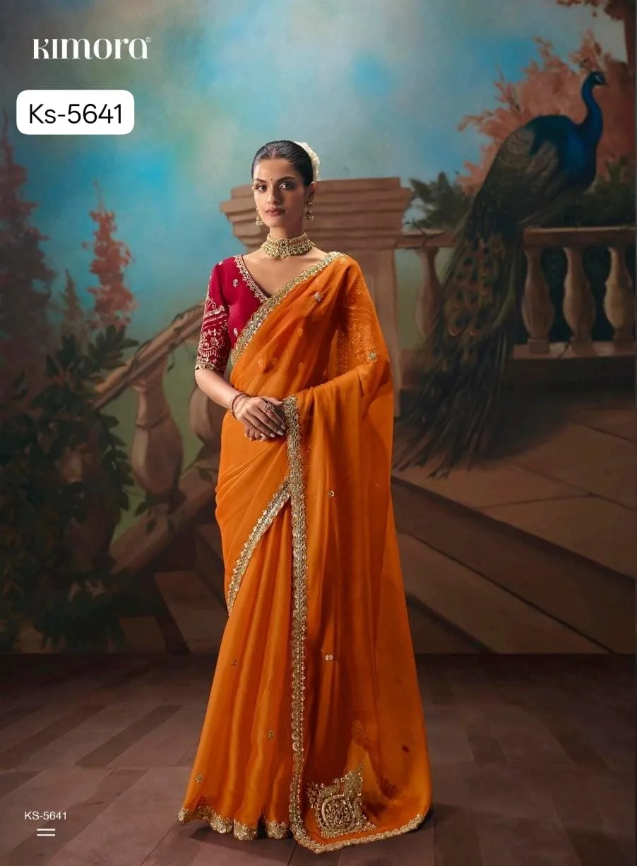 Kimora Kajal Fancy Thread Embroidered Work Designer Saree Collection Sarees - Image 7