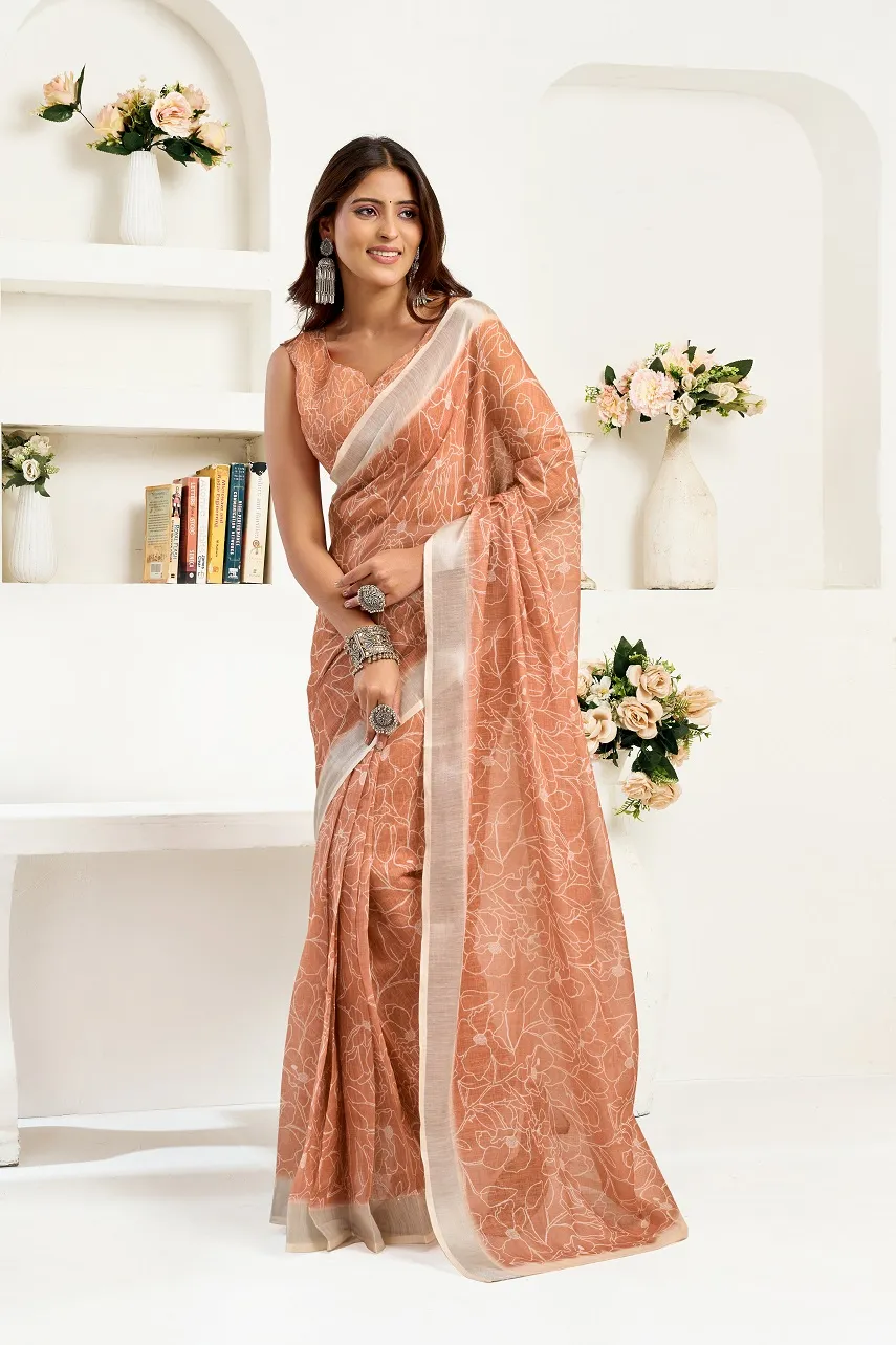 Meera 324 Linen Printed Party Wear Beautiful Saree Collection Sarees