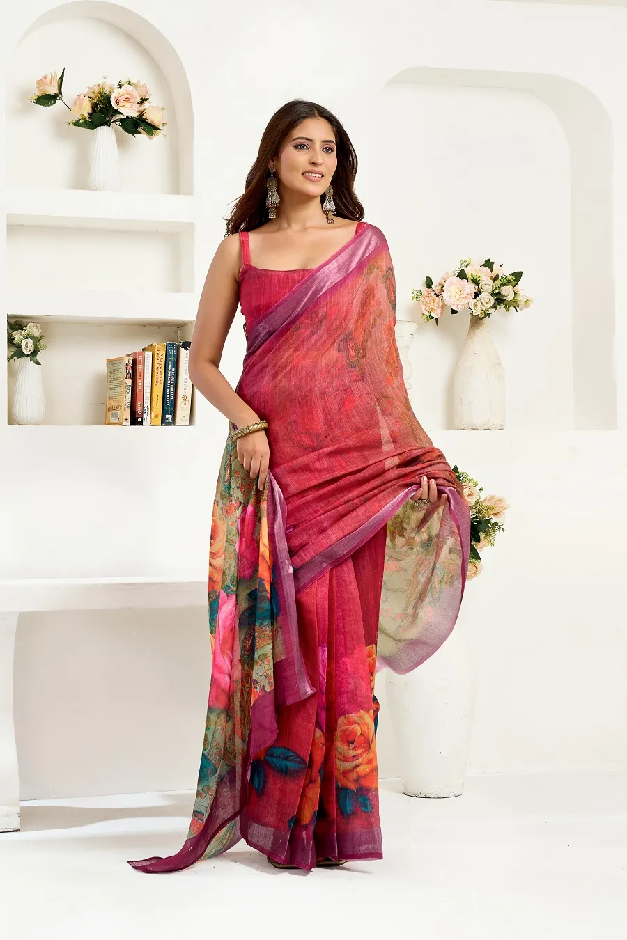 Meera 325 Linen Printed Ready to Wear Fancy Saree Collection Sarees