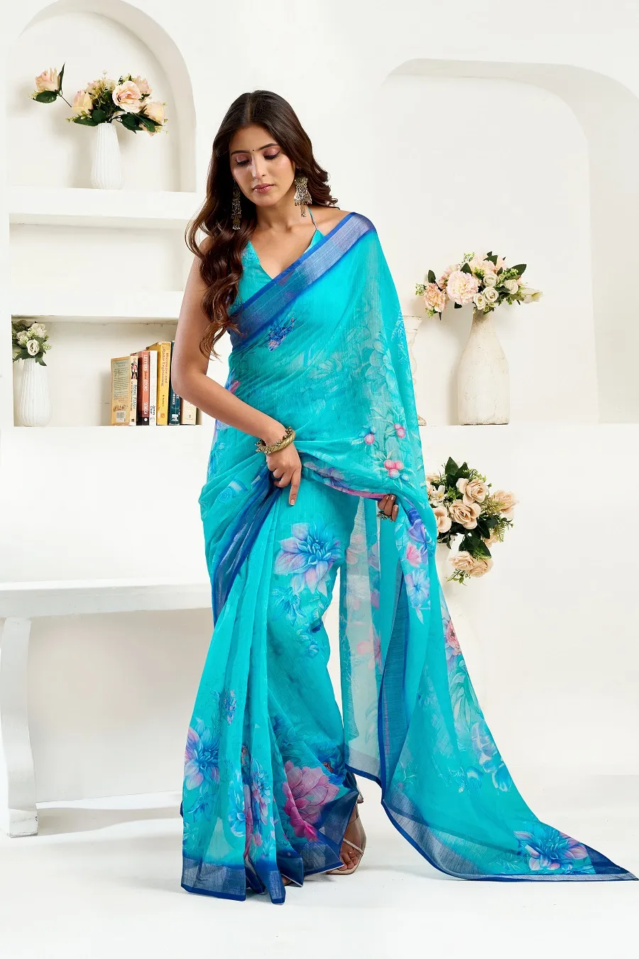 Meera 325 Linen Printed Ready to Wear Fancy Saree Collection Sarees