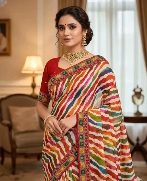 Multi Rangila Georgette Leheriya Printed Fancy Saree Collection Sarees