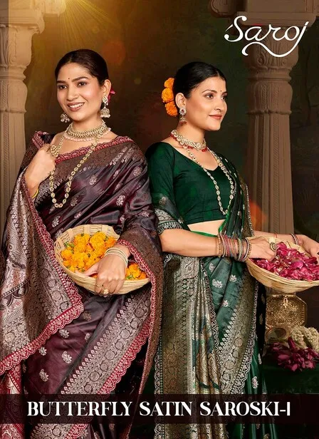 Saroj Butterffly Satin Saroski Vol 1 Satin Silk Saree Collection Sarees