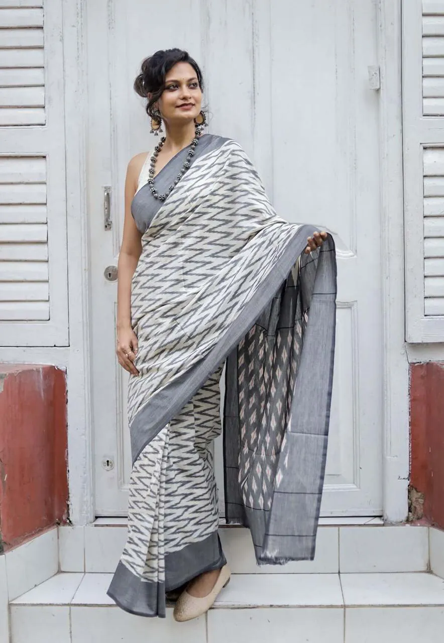 Scmg Shweta Linen Woven Ikkat Saree Collection Sarees