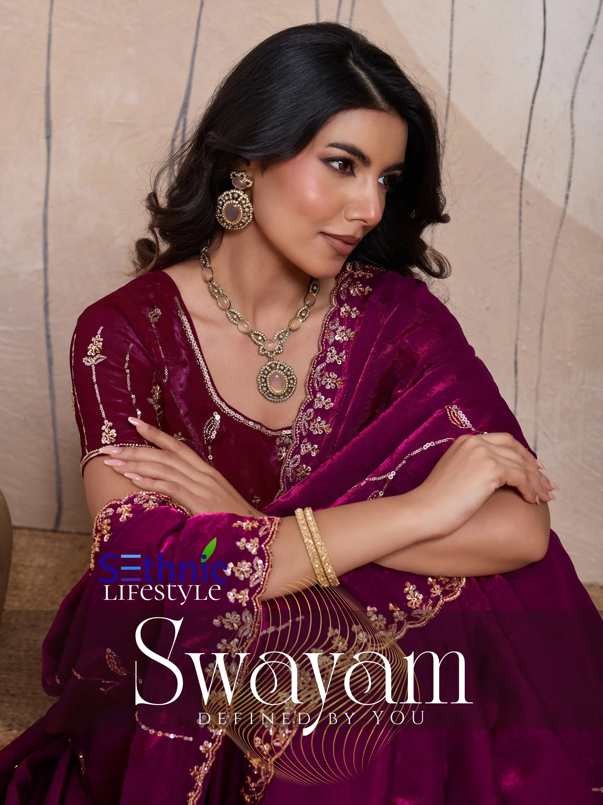Sethnic Swayam Metallic Velvet Sequence Zari Work Saree Collection Sarees