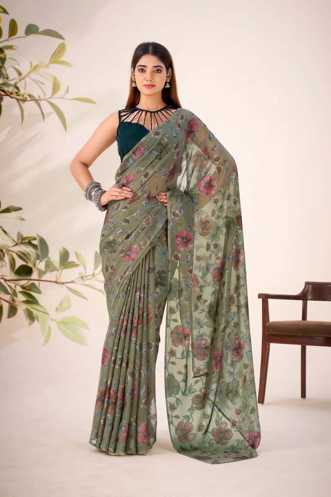 Taraa L 7051 Lurex Brasso Floral Viscose Fancy Saree Collection Sarees