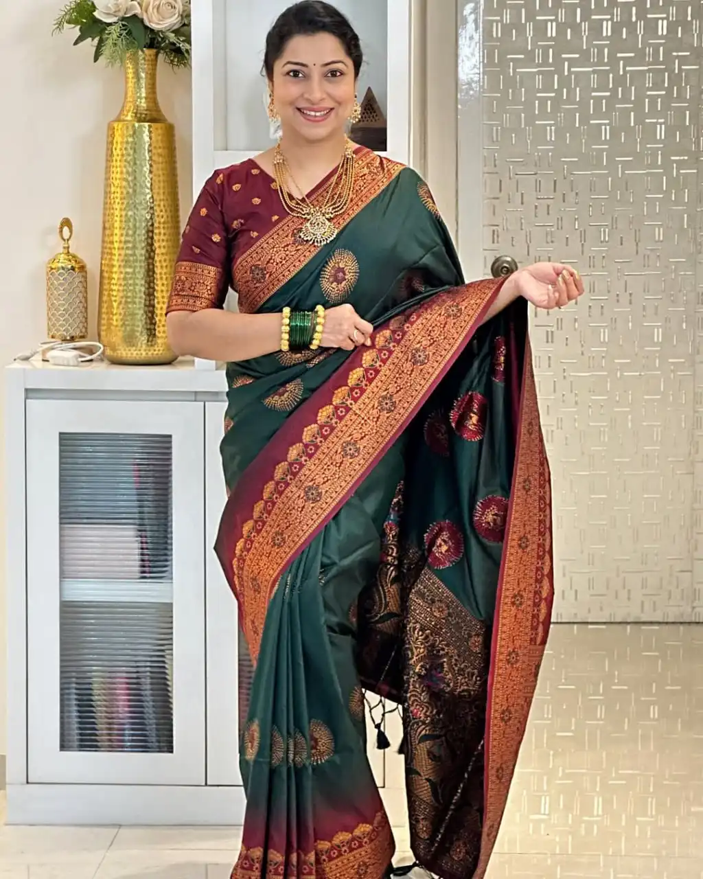 LFK 9074 Banarasi Soft Silk Traditional Saree with Zari Motifs And Jacquard Blouse