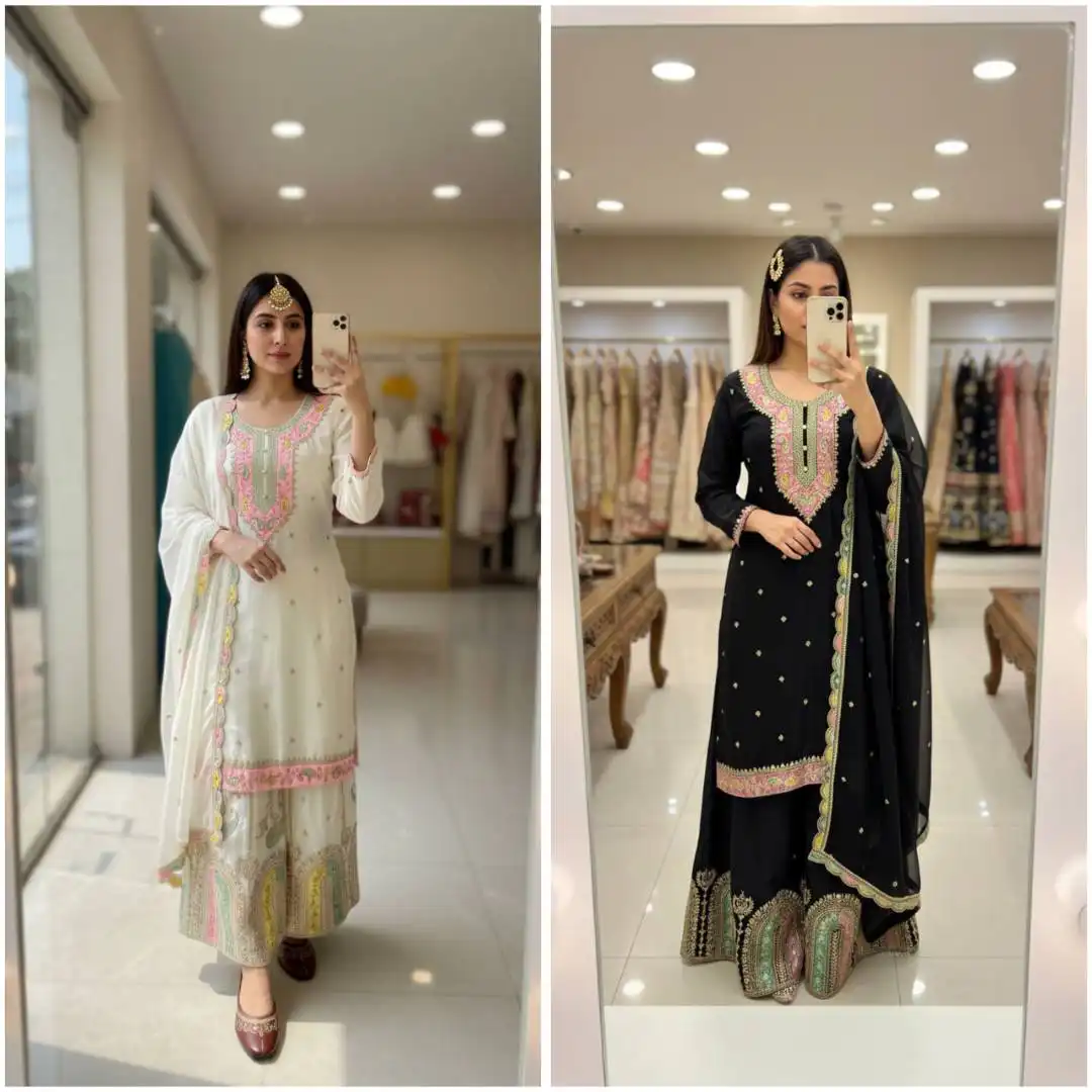 C585 1454 Kurta Plazo Set With Dupatta For Wedding