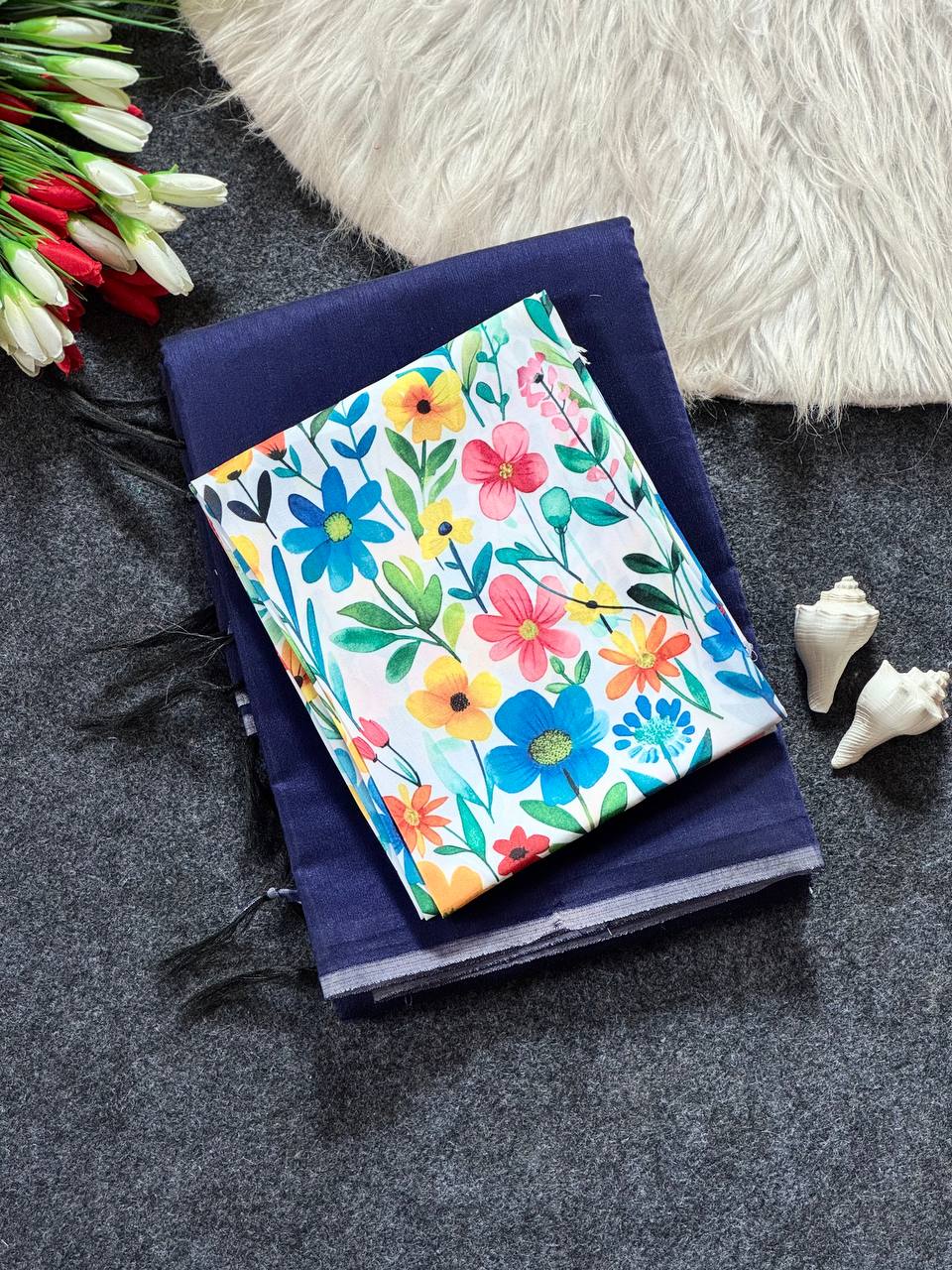 WMS Vol 152 Plain Saree with Designer Blouse Chanderi Cotton