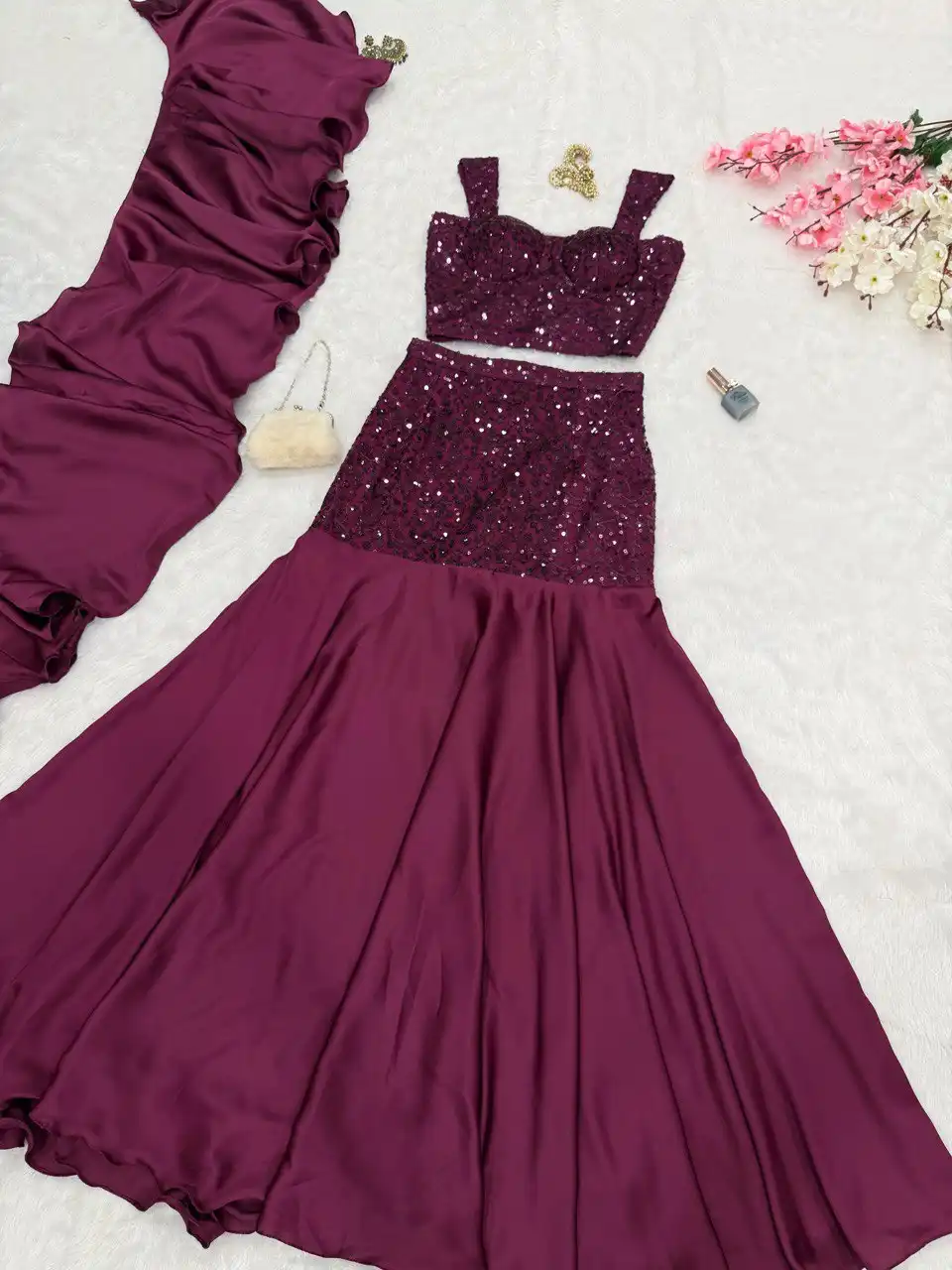 SWT 332 Party Wear Fishcut Skirt Blouse With Fancy Dupatta