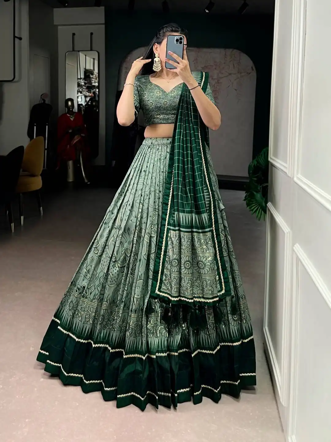 WMN 1206 Kalamkari Print Lehenga Choli in Tasar Silk