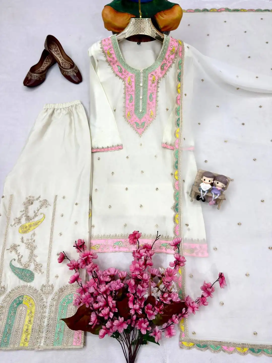 C585 1454 Kurta Plazo Set With Dupatta For Wedding