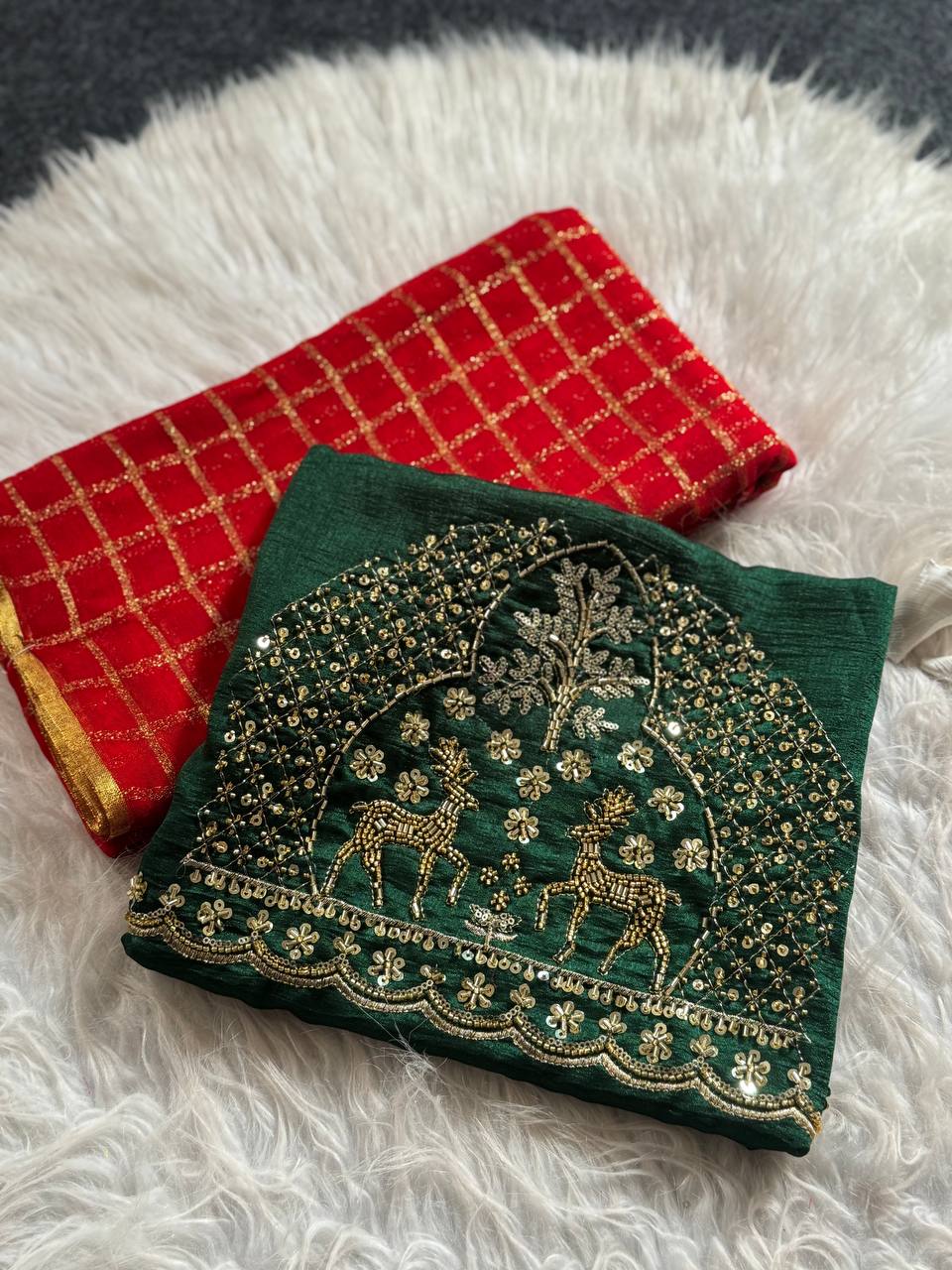 WMS Vol 153 Chex Weaving Saree with Designer Blouse