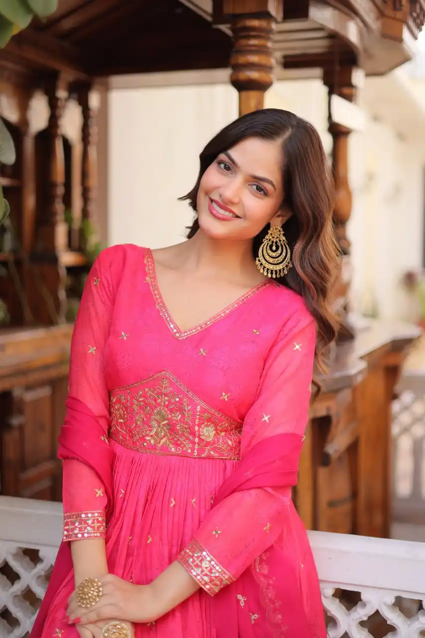 Moni 1235 Pink Embroidery Printed Gown With Dupatta Collection