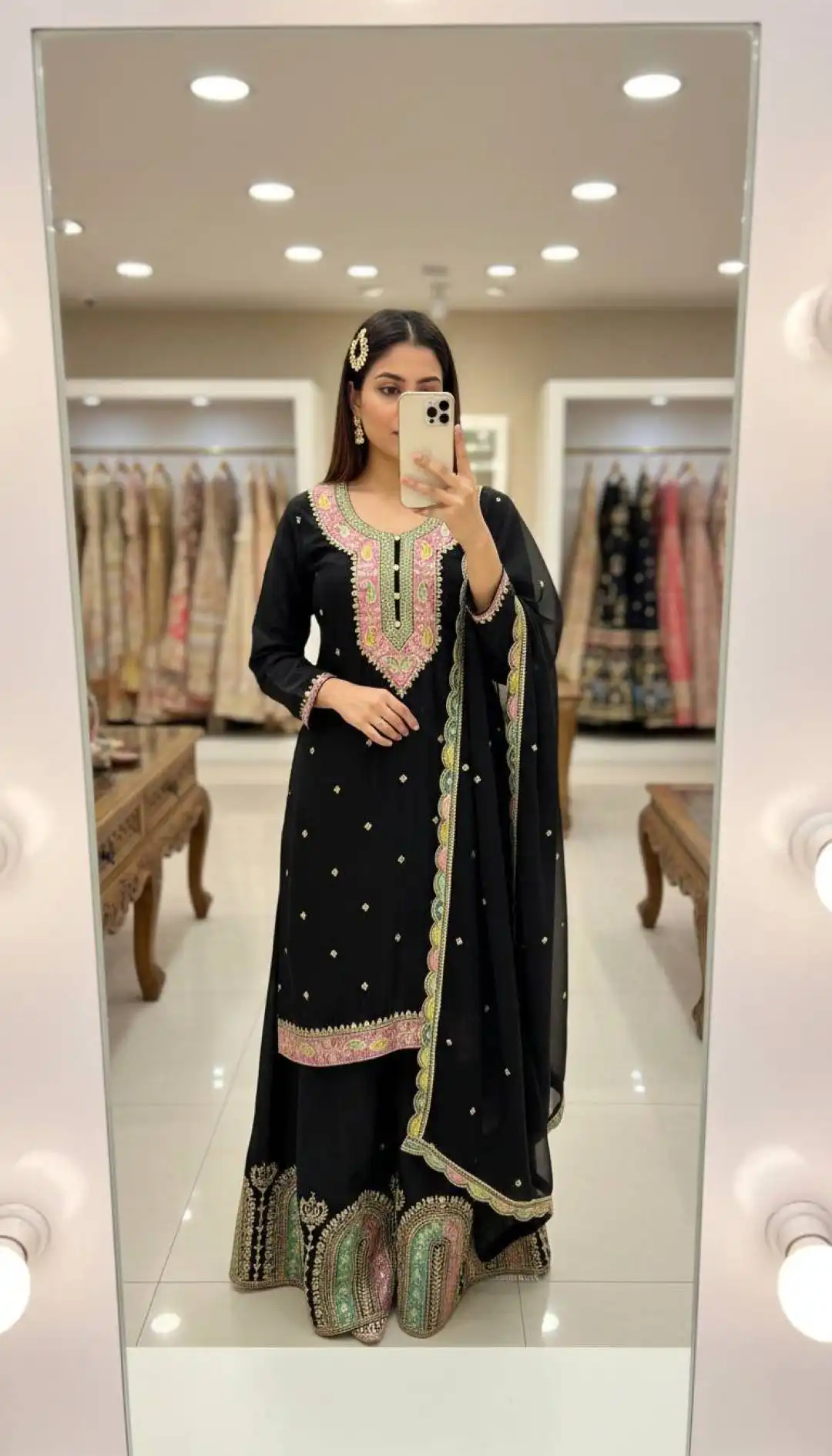 C585 1454 Kurta Plazo Set With Dupatta For Wedding