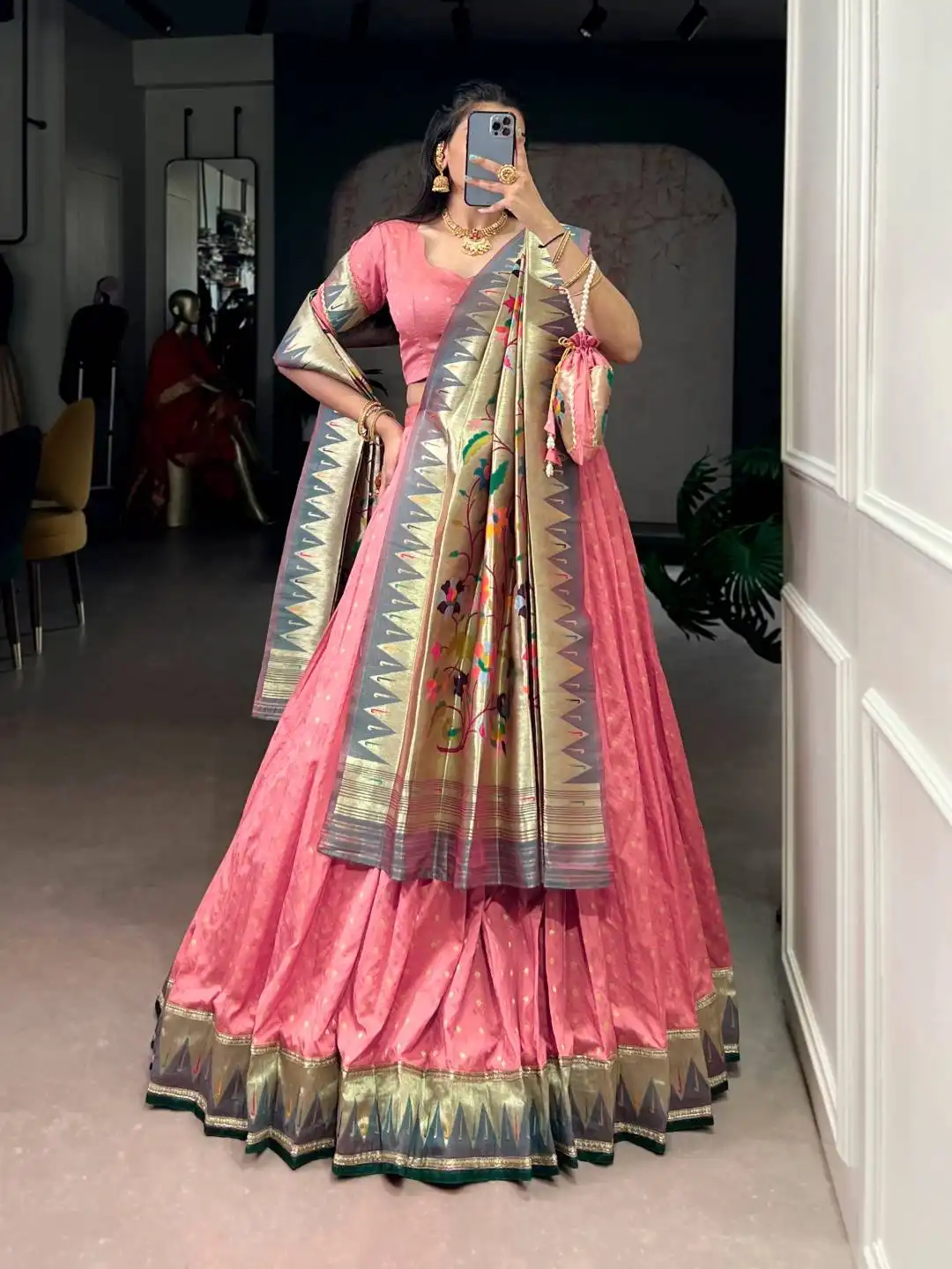 WMN 2031 Silk Paithani Lehenga Choli with Zari Weaving And Lace Border Wholesale Surat