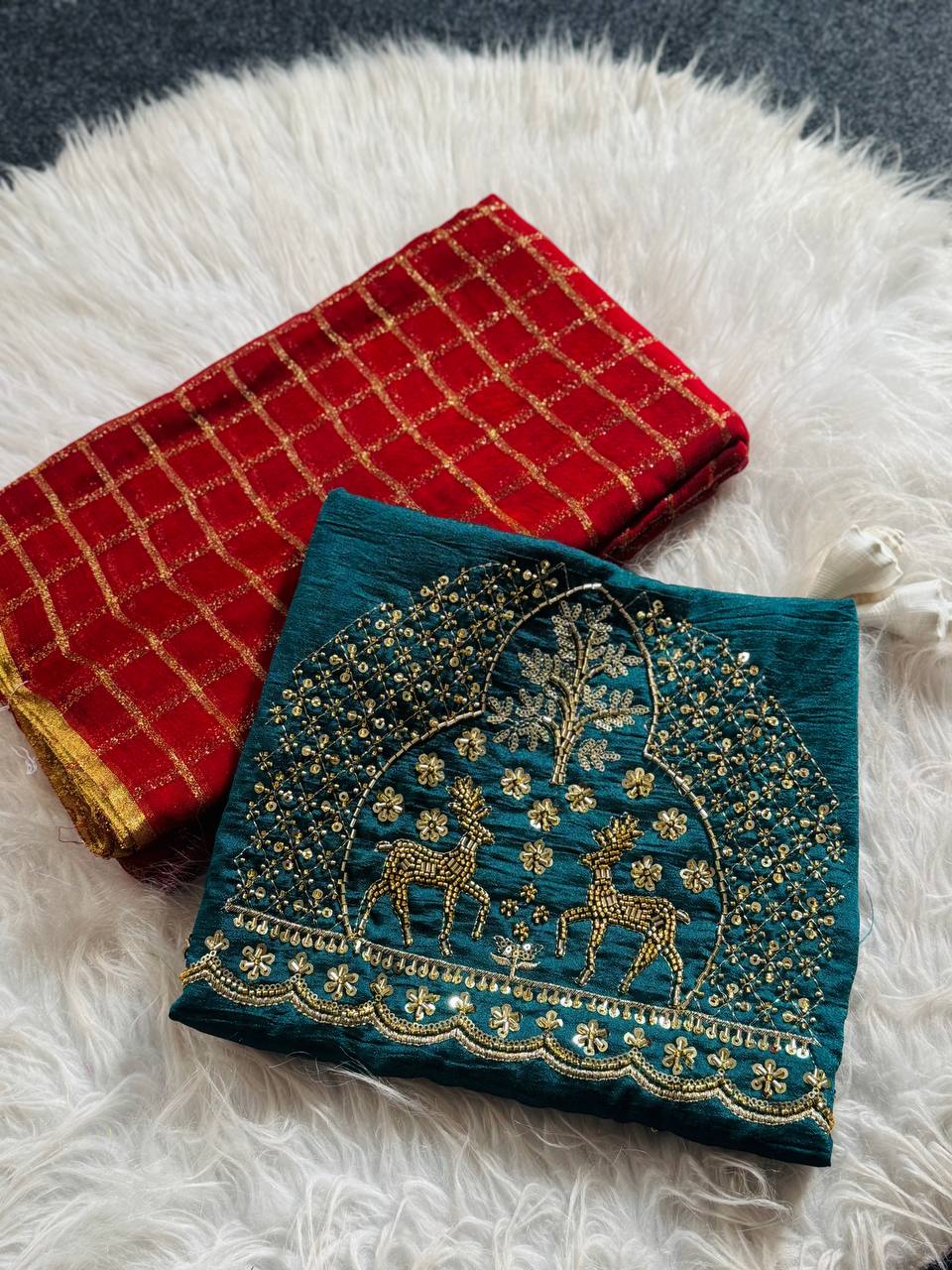 WMS Vol 153 Chex Weaving Saree with Designer Blouse