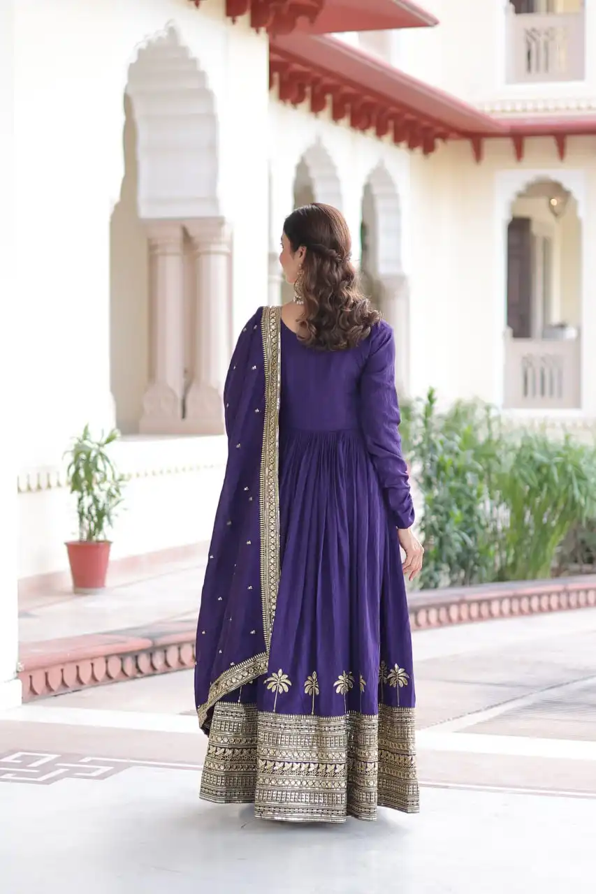 Moni 1218 Vichitra Silk Festive Gown with Sequins Work And Dupatta