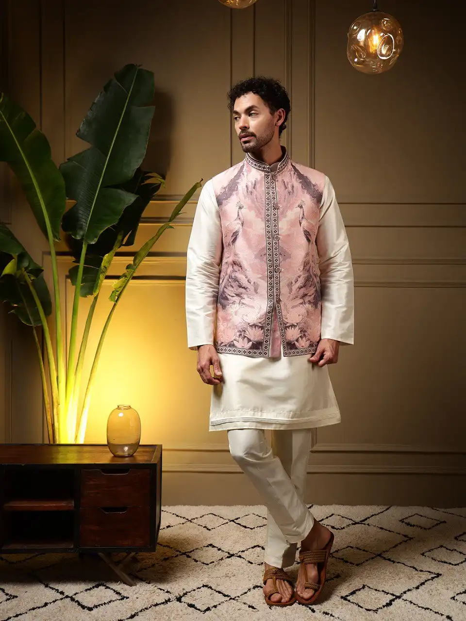 VTR 09 Men Koti Kurta Pant Wholesale Jacquard 3D Weaving Ethnic Set