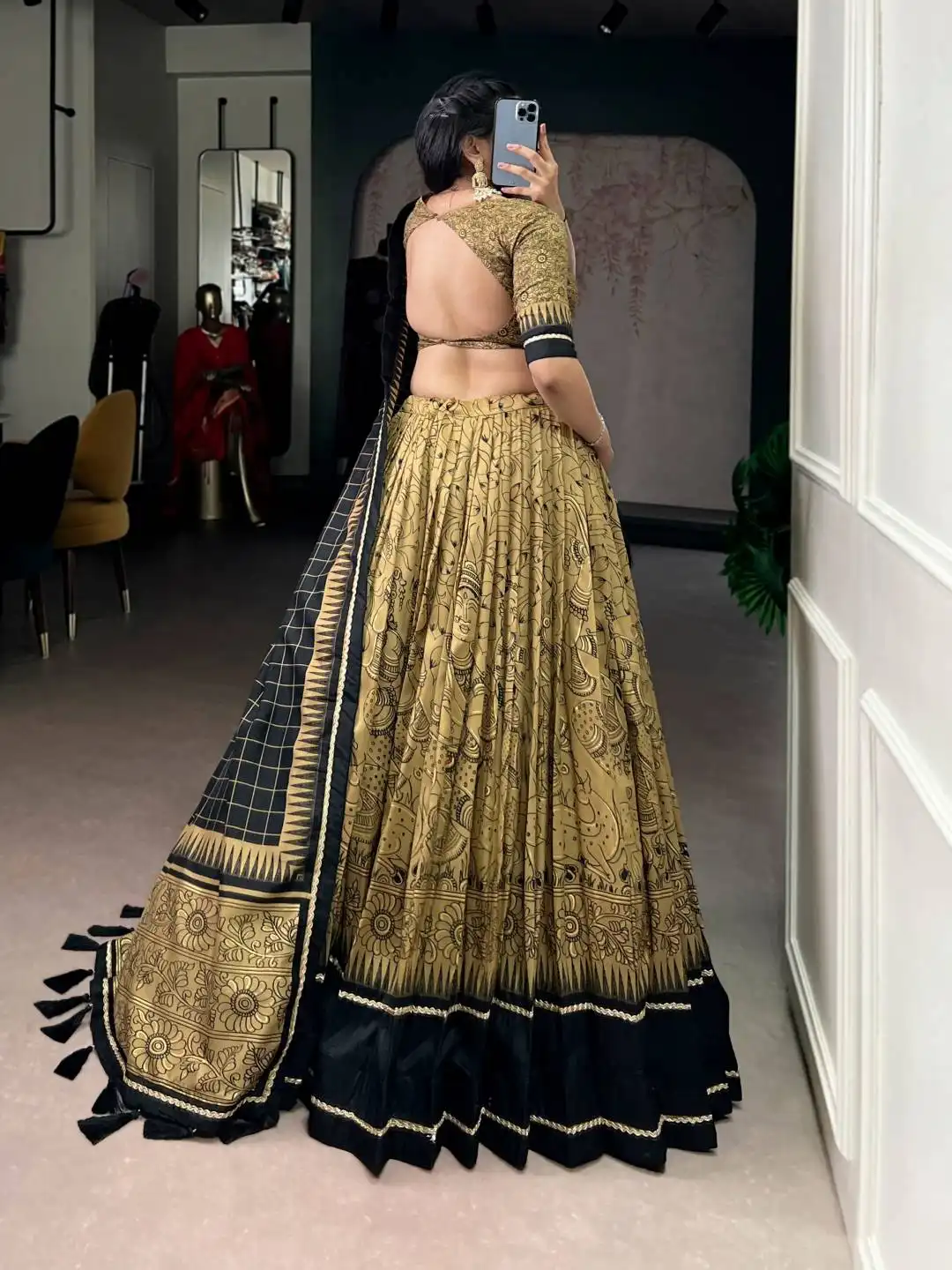 WMN 1206 Kalamkari Print Lehenga Choli in Tasar Silk
