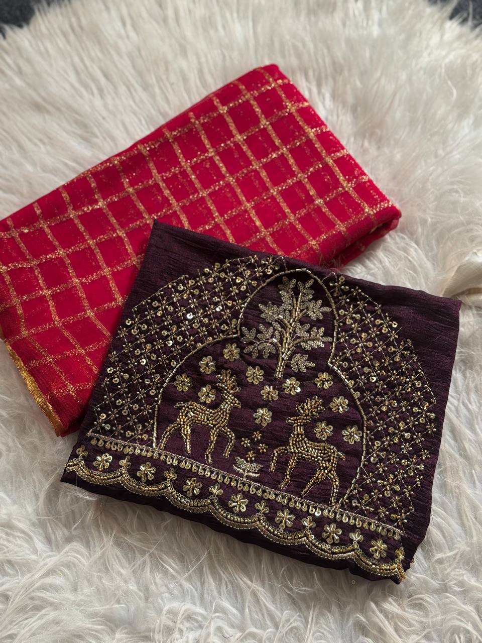 WMS Vol 153 Chex Weaving Saree with Designer Blouse