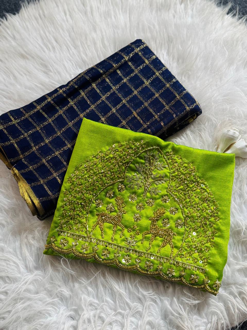 WMS Vol 153 Chex Weaving Saree with Designer Blouse