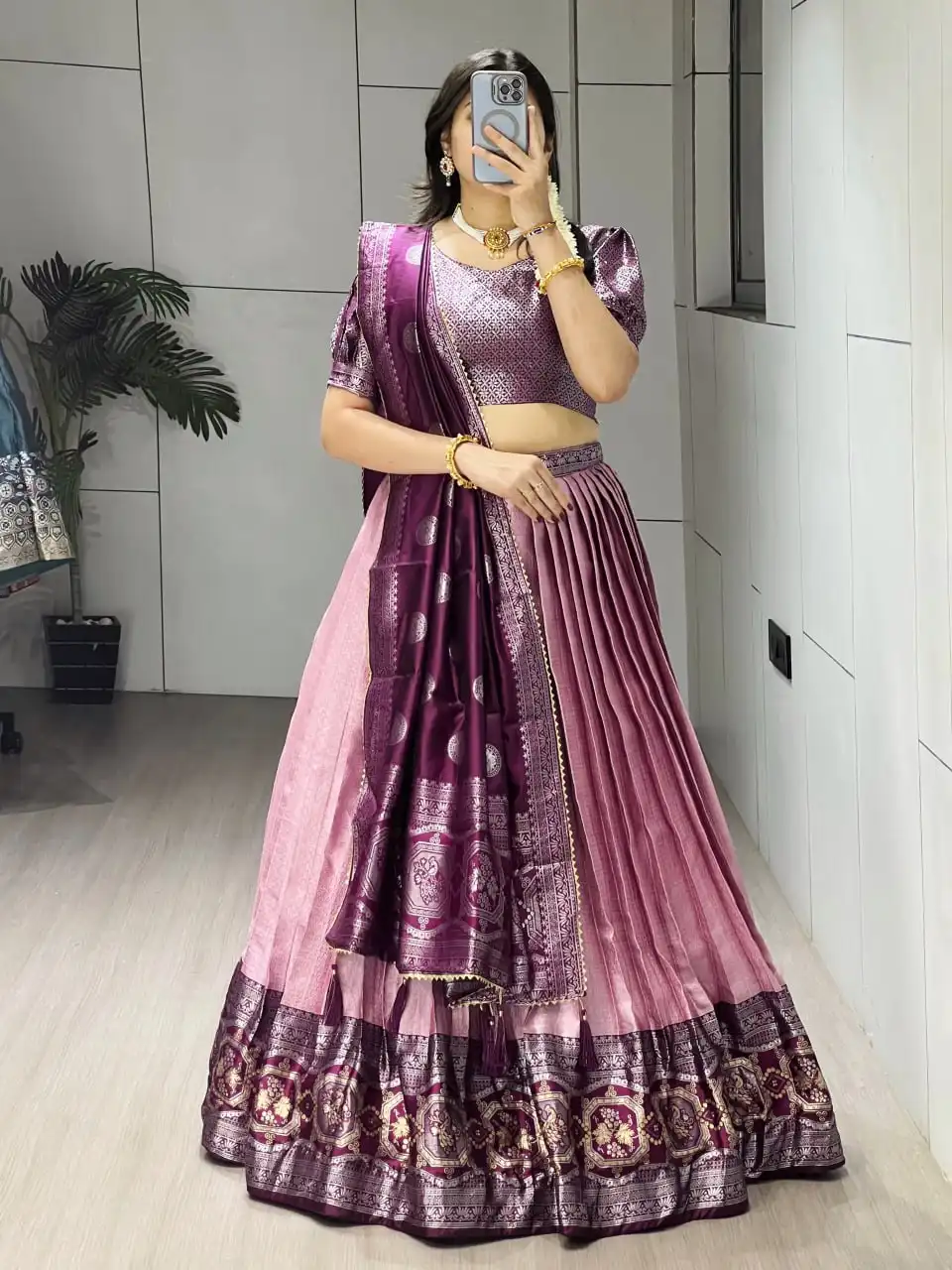 WMT 8132 Golden Zari Weaving Traditional Lehenga Choli