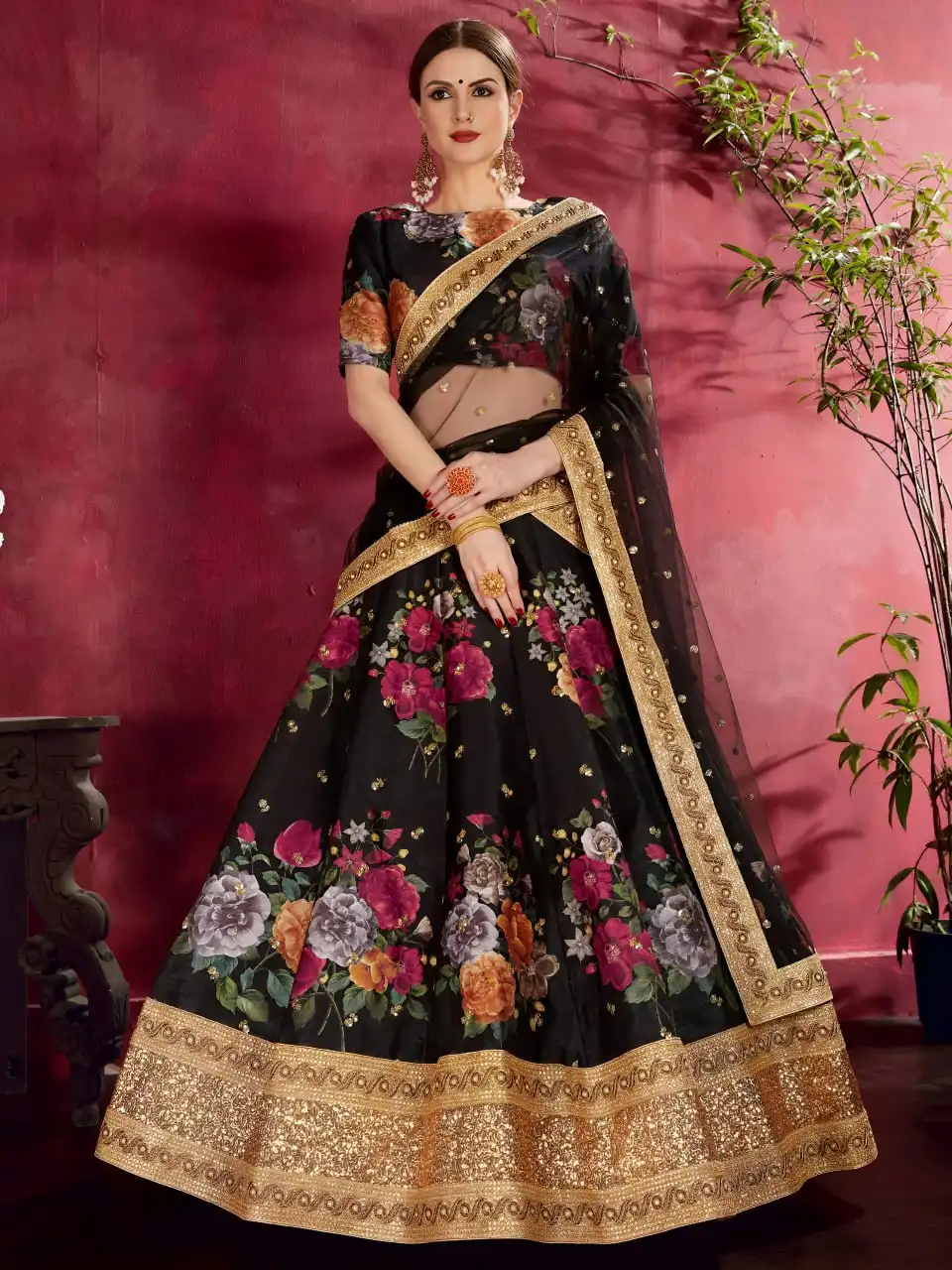Zeel 7508 Black Floral Printed Party Wear Lehenga Choli