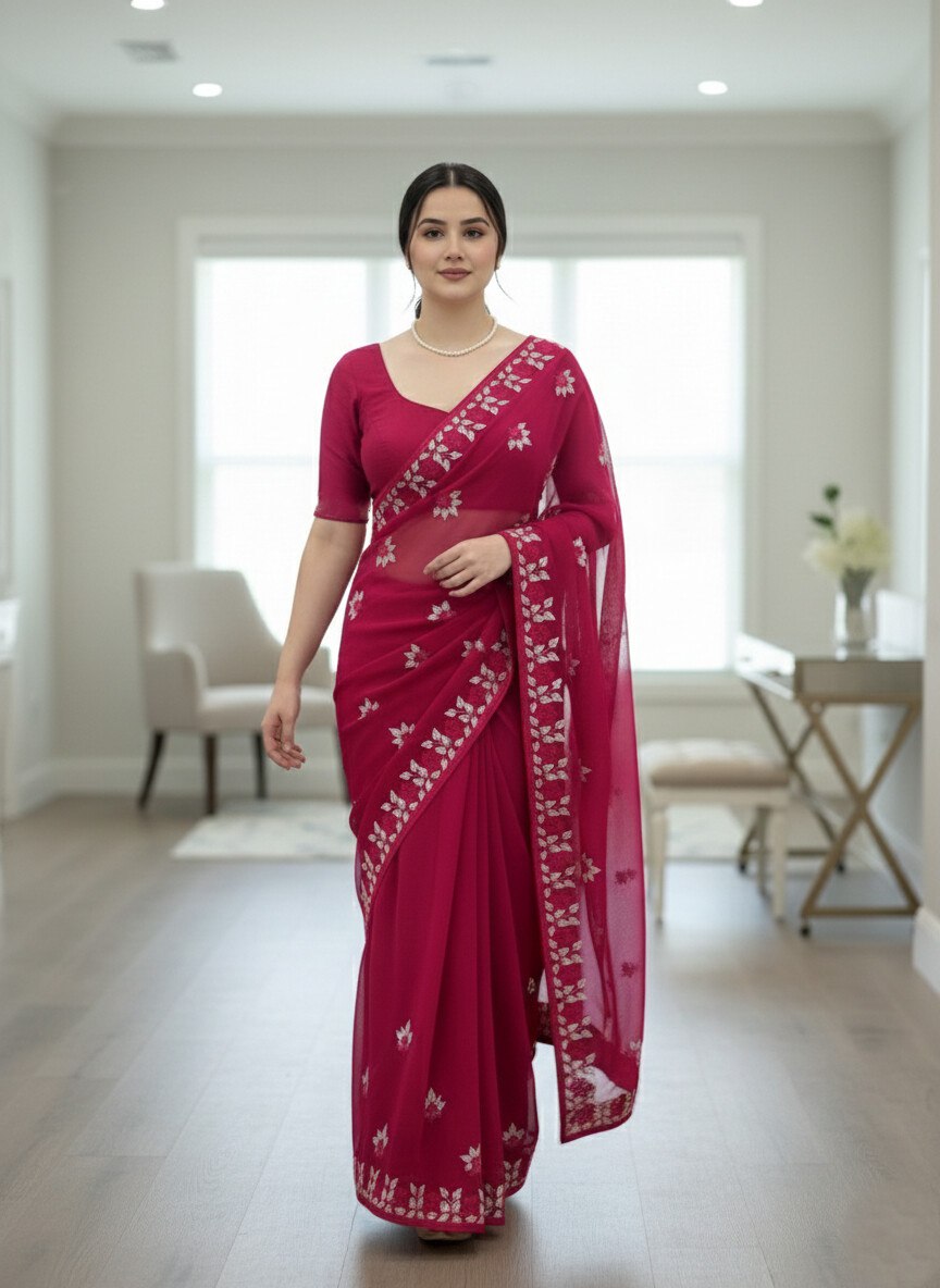 Kiara Correct Chikankari Embroidery Work Party Wear Saree