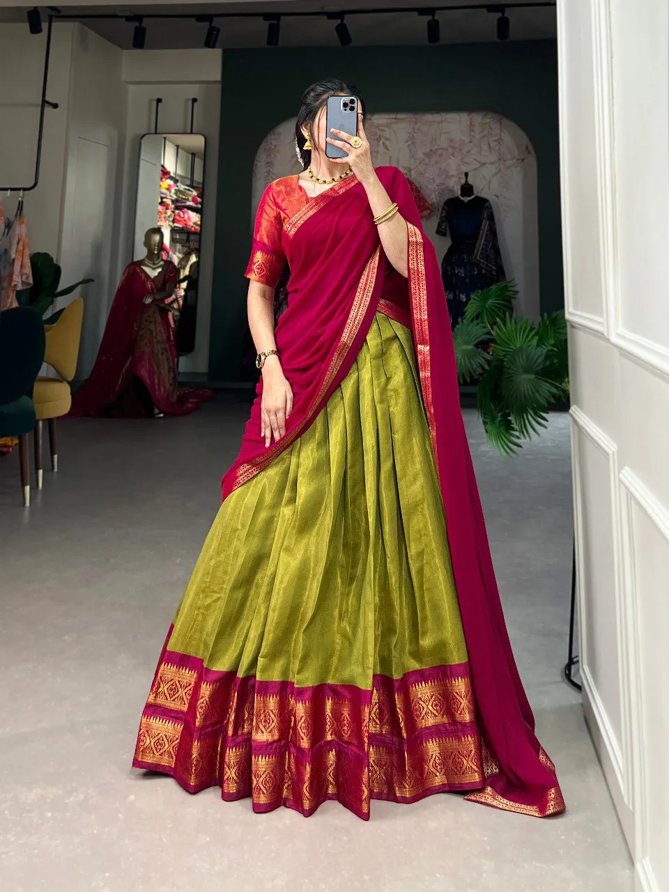 WMN 2001 Kanchipuram Zari Work Festival Lehenga Coli Wholesale