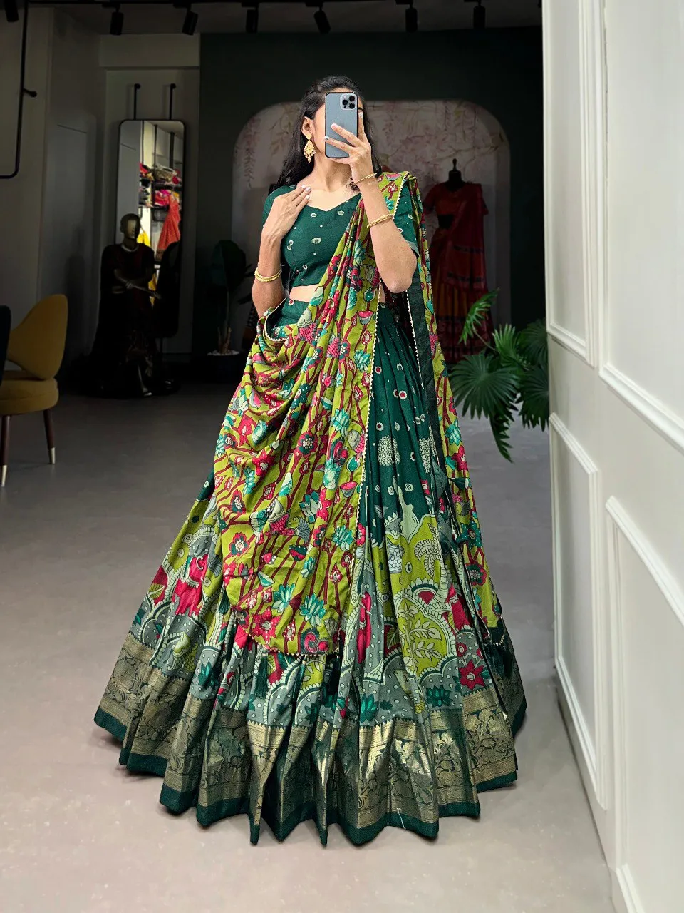 WMN 1219 Musafir Tussar Silk Kalamkari Lehenga Coli Wholesale