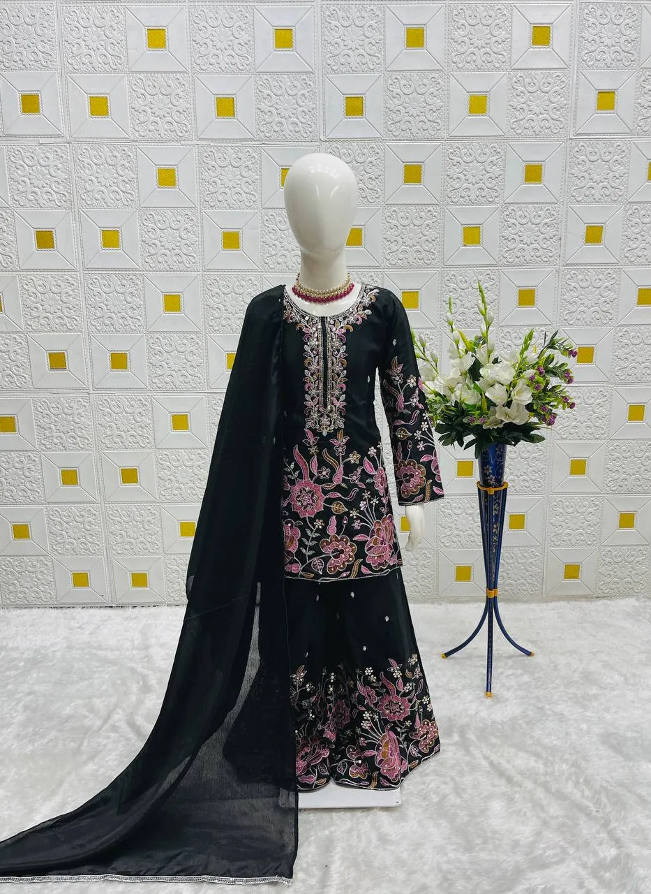 Baby 212 Chinon Silk Sharara Suit Festival Kid Wear Wholesale