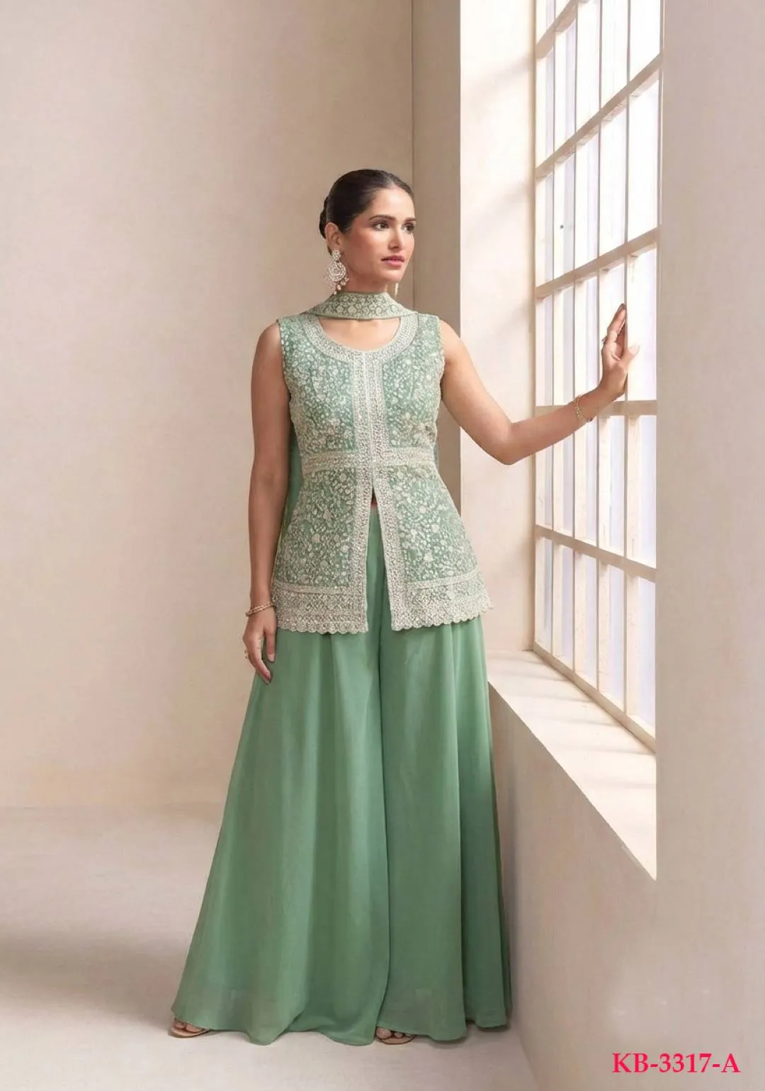 KB 3317 Star Georgette Lakhnavi Embroidery Top Sharara Wholesale Surat
