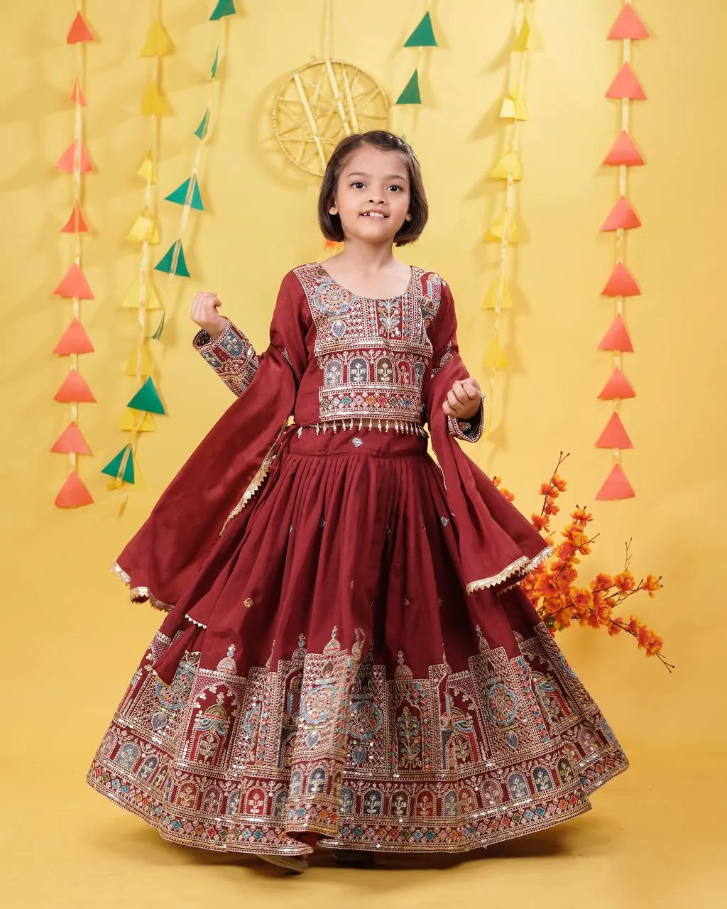 Baby 211 Pure Vichitra Embroidery Wedding Lahenga Choli Kid Wear Wholesale