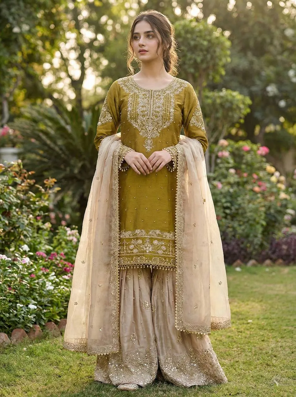Sabina 1694 Gmy Silk Embroidery Party Wear Sharara Suit Wholesale