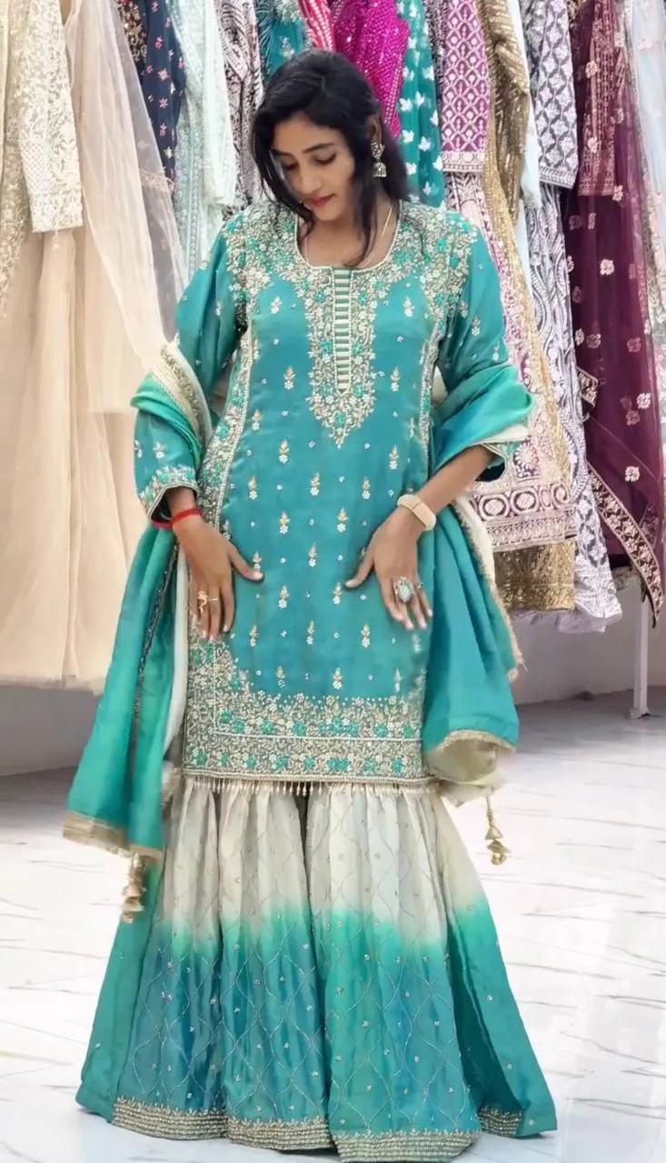 Sabina 536 Gmy Silk Designer Party Wear Sharara Suit Wholesale