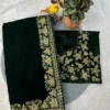 RC1 6044 Viscose Velvet Solid Plain Embroidery Wedding Saree Wholesale