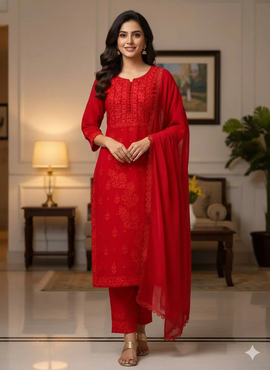 BV 354 Georgette Kurti Pant With Dupatta Embroidery Work