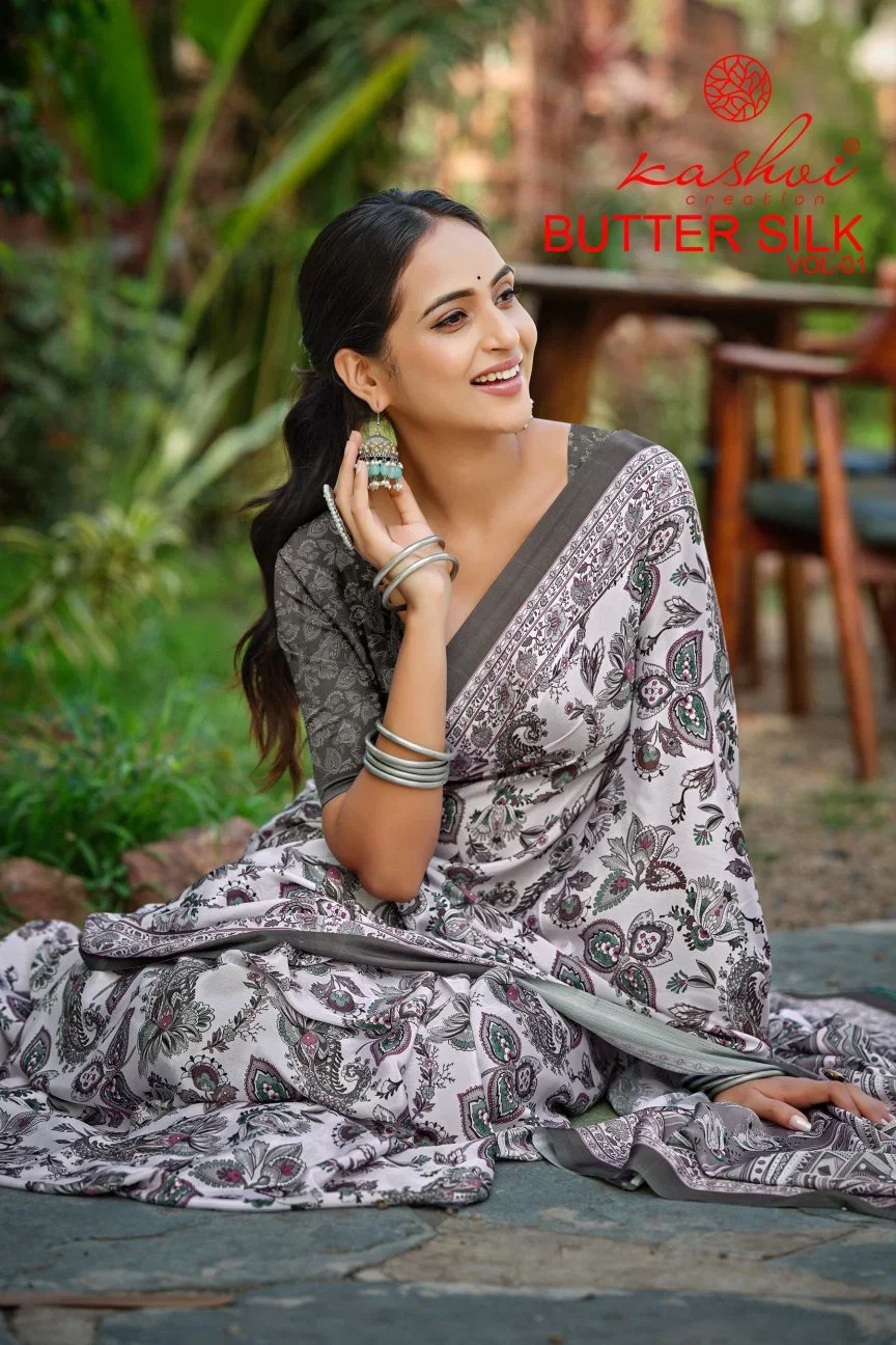 Kashvi Butter Silk Vol 1 Satin chiffon Printed Saree Collection Wholesale