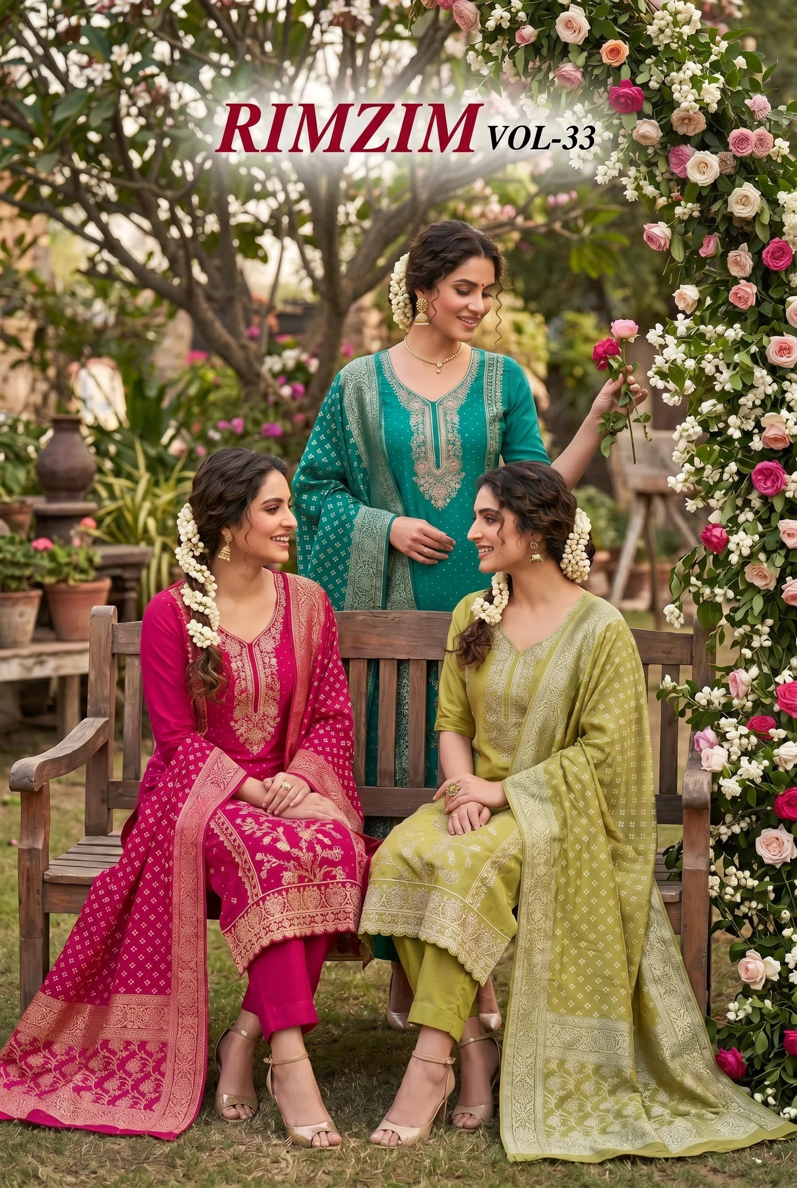 Rimzim Vol 33 Roman Glass Cotton Embroidered Kurti With Bottom Dupatta Wholesale