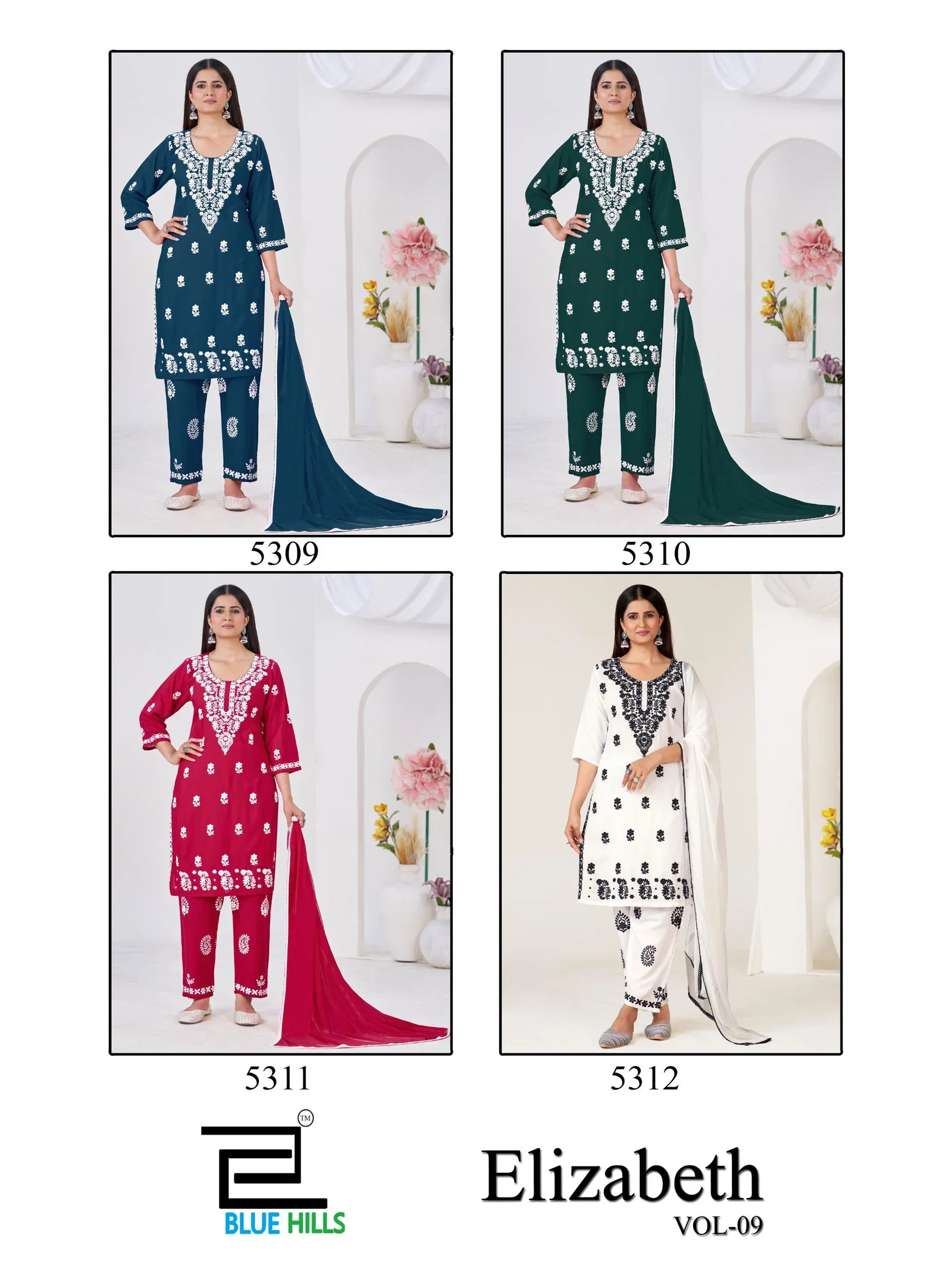 Latest Blue Hills Elizabeth Vol 9 Rayon With Thread Worked Kurti With Bottom Dupatta Set Wholesale 2026