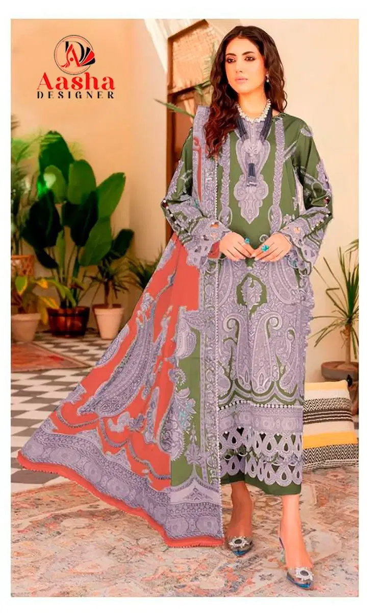 Aasha 1196 Cotton Lawn Dupatta Cotton Print With Patch Embroidered Salwar Kameez Wholesale