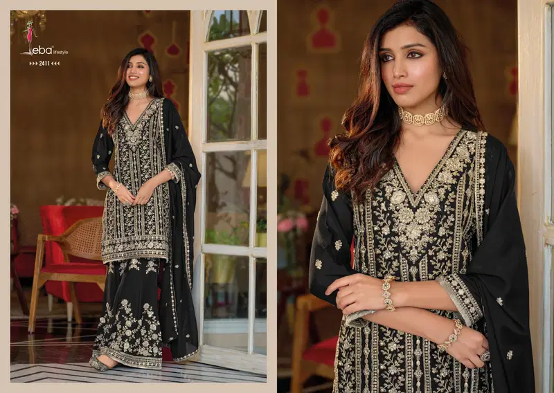 Stylish Eba Nayaab Black And White Chinon Embroidered Salwar Suits Wholesale 2026